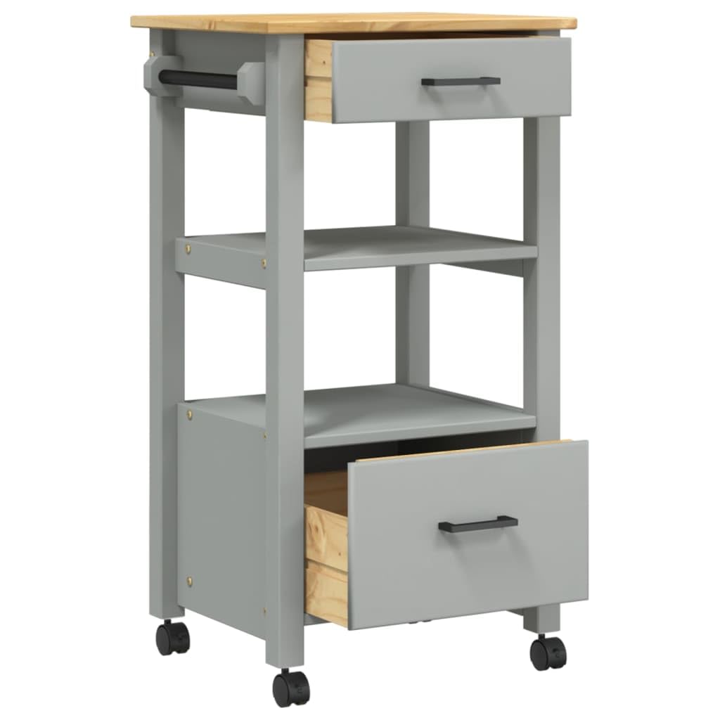 vidaXL Rolling Kitchen Trolley on Wheels - Solid Pine Wood with Ample Storage, Versatile Use for Kitchen/Bathroom/Living Room