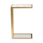 Baxton Studio Parkin Modern and Contemporary Gold Finished Metal C Shaped End Table with Marble Tabletop