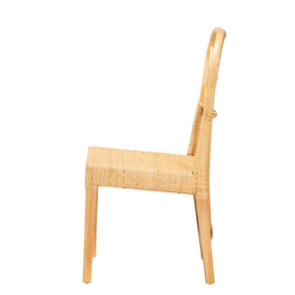 Baxton Studio Monaco Modern Bohemian Oak Brown Finished Mahogany Wood and Natural Rattan Dining Chair
