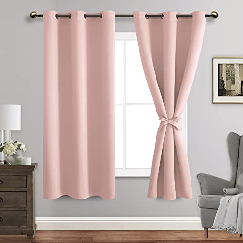 Jiuzhen Blush Pink Blackout Curtains For Bedroom, Light Blocking And Noise Reducing Grommet Curtains For Living Room Darkening Curtains, Set Of 2 Window Curtain Panels, 38 X 63 Inch Length