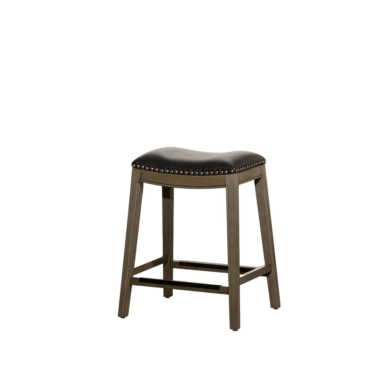DTY Indoor Living Durango 24 Counter Height Saddle Stool, Weathered Gray, Black Leather