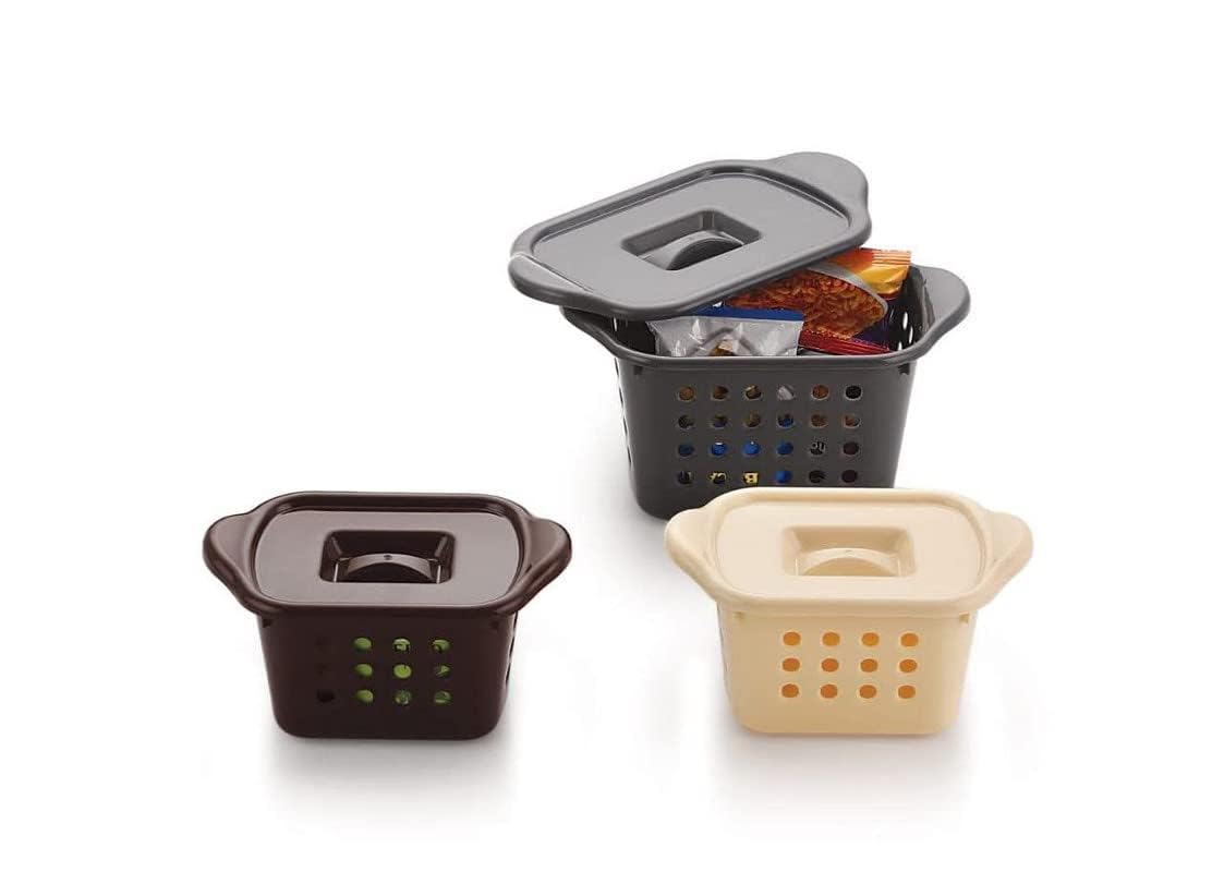 PRO ROOP Home Multipurpose Plastic Laundry Basket & Woven Design|Storage Organizer With Lid, Storage Basket,Organiser(Basket Wit