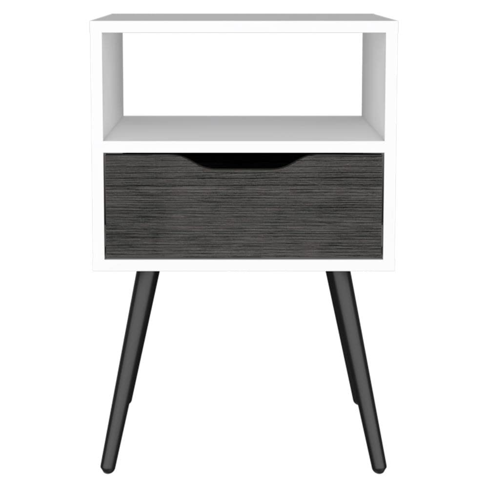 HomeRoots Smoky Oak-White Modern Smokey Oak and White Bedroom Nightstand