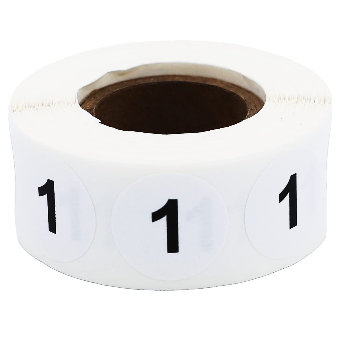 White With Black Number 1 Circle Dot Stickers, 3/4 Inch Round, 500 Labels On A Roll