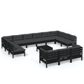 vidaXL Solid Pinewood Patio Lounge Set 14 Piece with Cushions Garden Outdoor Lawn Yard Terrace Balcony Wooden Seat Seating Furniture Black