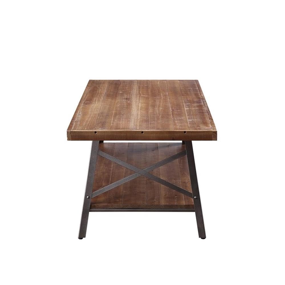 Acme Ikram Rectangular Wooden Coffee Table in Weathered Oak and Sandy Black