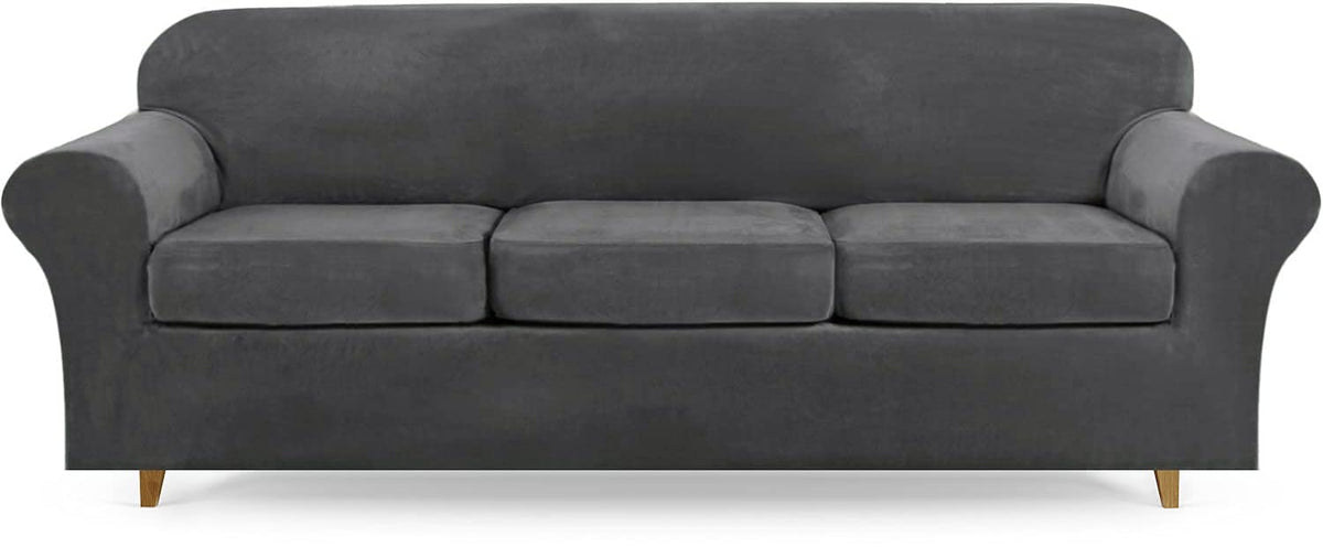 Lamberia High Stretch Sofa Cover for 3 Cushion Couch 4 Pieces Thick &Washable Plush Velvet Sofa Slipcover Couch Cover Furniture 