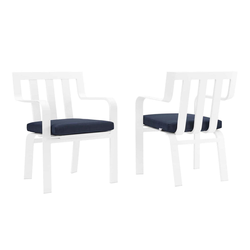 Modway Baxley 32" Modern Fabric Outdoor Patio Armchair In White/Navy (Set Of 2)