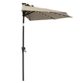 C-Hopetree 9 ft Half Round Outdoor Patio Market Wall Umbrella with Solar LED Lights and Tilt, Taupe