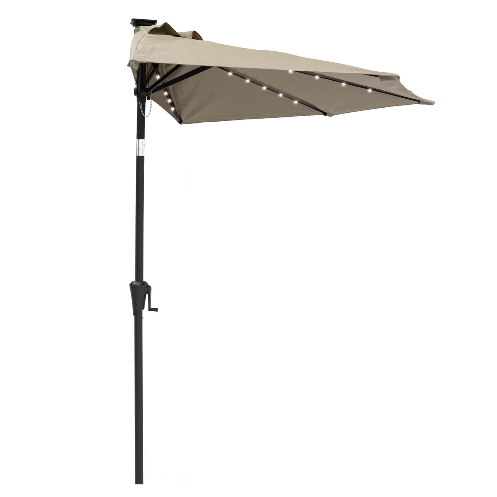 C-Hopetree 9 ft Half Round Outdoor Patio Market Wall Umbrella with Solar LED Lights and Tilt, Taupe