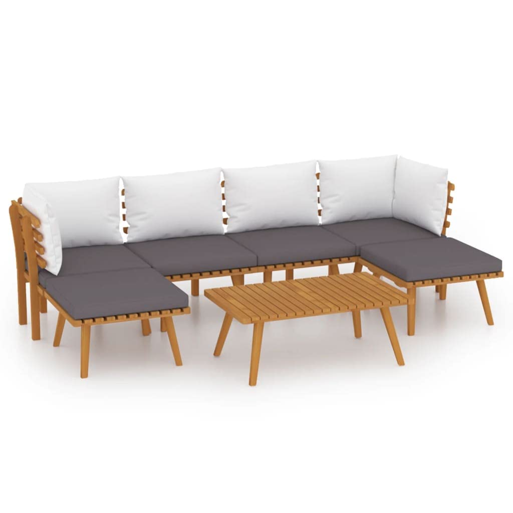 vidaXL 7-Piece Patio Lounge Set with Cushions – Solid Acacia Wood Outdoor Furniture – Rustic Charm Design – Weather-Resistant – Dark Gray and White Cushions