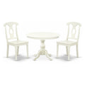 East West Furniture HBKE3-LWH-W 3 Piece Kitchen Table & Chairs Set Contains a Round Dining Table with Pedestal and 2 Dining Room