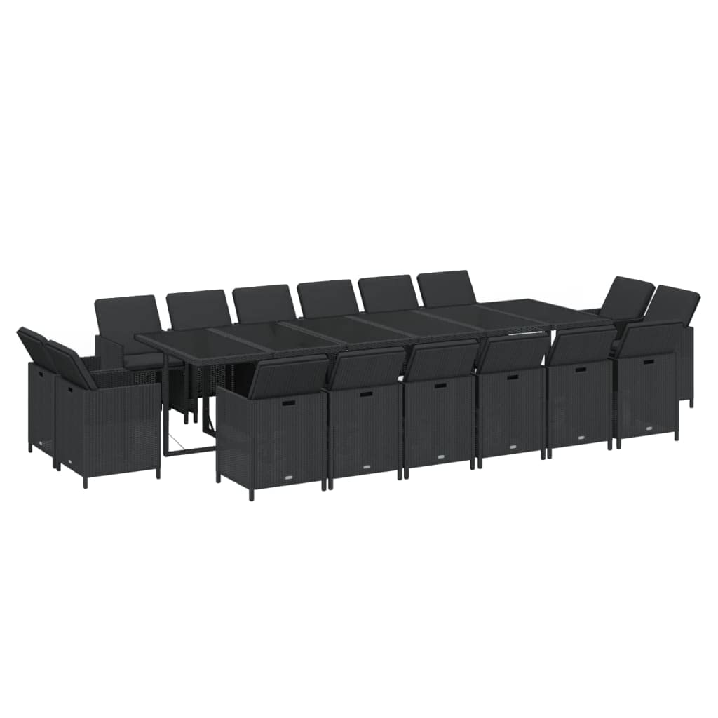 vidaXL Patio Dining Set 17 Piece with Cushions Garden Outdoor Terrace Balcony Dining Dinner Dinette Table and Chair Furniture Poly Rattan Black