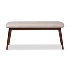 Baxton Studio Flora Mid-Century Modern Light Grey Fabric Upholstered Walnut Finished Wood Dining Bench