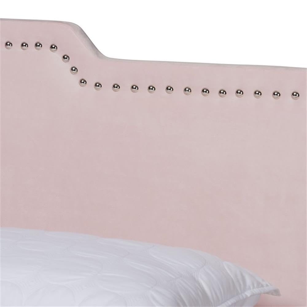 Baxton Studio Benjen Modern and Contemporary Glam Light Pink Velvet Fabric Upholstered Queen Size Panel Bed