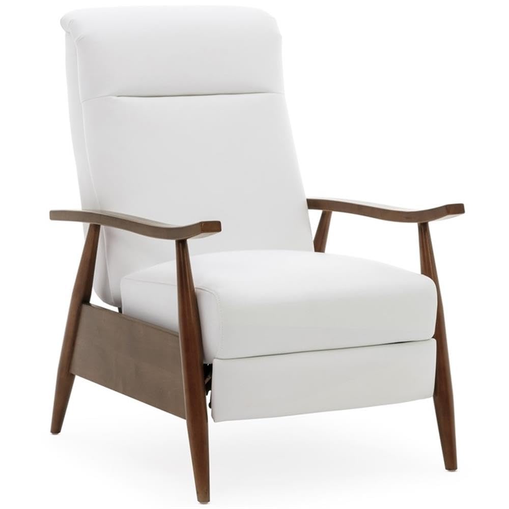 Comfort Pointe Solaris Wood Arm Milky White Faux Leather Wood Arm Push Back Recliner