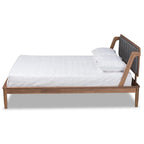 Baxton Studio Helsa Mid-Century Modern Dark Grey Fabric Upholstered and Walnut Finished Full Size Platform Bed