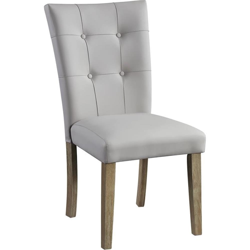 Acme Charnell Faux Leather Upholstery Side Chair in Gray and Oak (Set of 2)