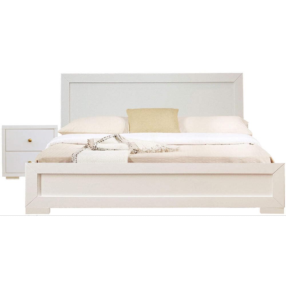 Trent Wooden Platform Bed in White, Full with 1 Nightstand