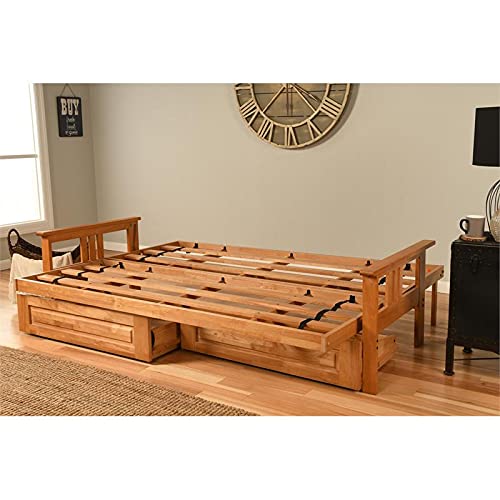 Kodiak Furniture Monterey Queen Espresso Wood Storage Futon-Aqua Blue Mattress