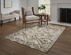 HomeRoots Grey Heat-Set Polypropelene 5’ x 8’ Gray Beige Distressed Diamond Area Rug