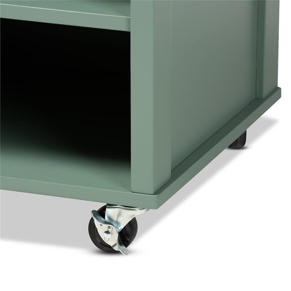 Baxton Studio Dorthy Two-Tone Dark Green and Natural Wood Kitchen Cart