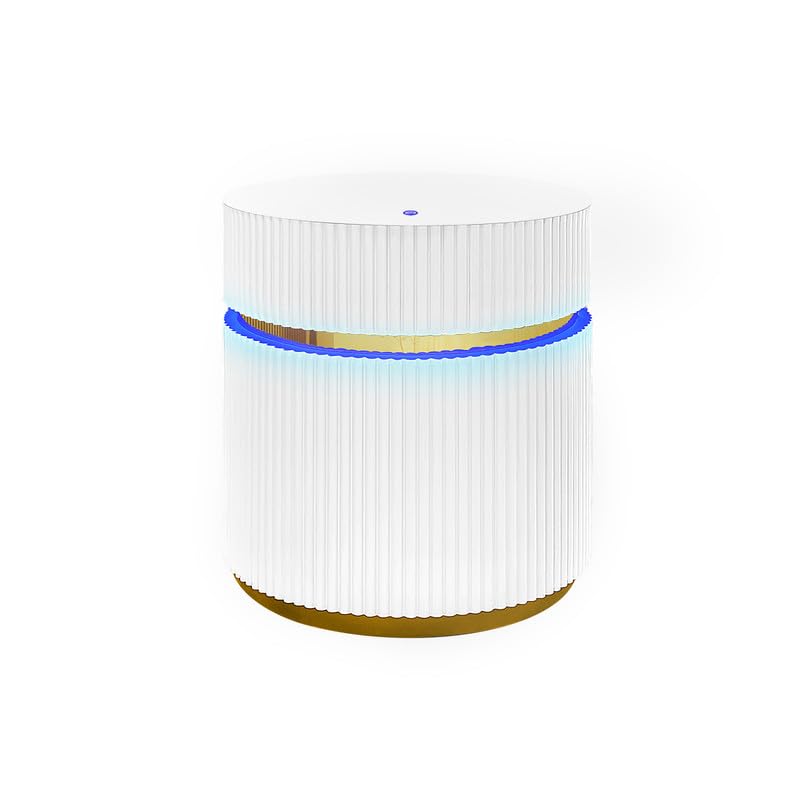 Tavita 19.5 Round White Side Table with Glass Top and LED Lights