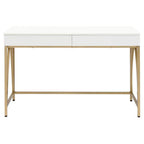 Acme Lightmane Wooden Top Writing Desk in White High Gloss and Gold