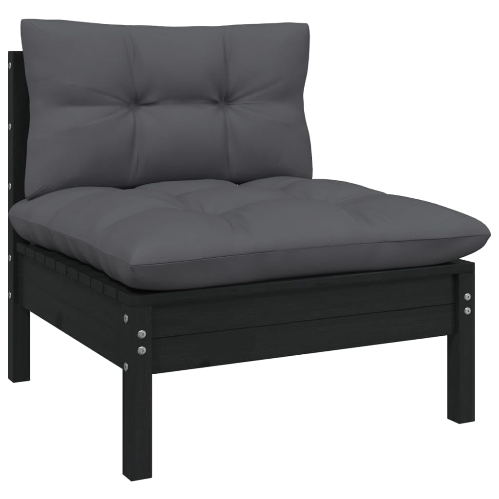 vidaXL Solid Pinewood Patio Lounge Set 3 Piece with Anthracite Cushions Garden Outdoor Lawn Yard Terrace Balcony Wooden Seat Seating Furniture