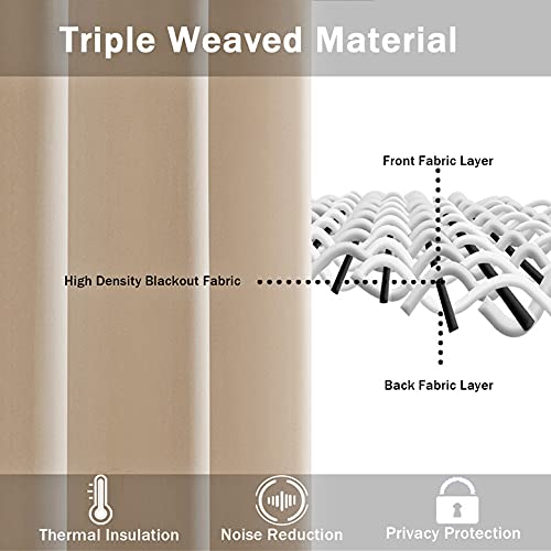 Jiuzhen Beige Blackout Curtains With Tiebacks - Thermal Insulated, Light Blocking And Noise Reducing Grommet Curtain Drapes For Bedroom And Living Room, Set Of 2 Panels, 42 X 84 Inches Long