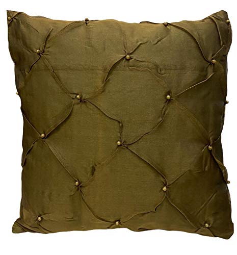 House Of Silko Fancy Silk Organza Pearl Embroidered Olive Green Cushion Cover For Home Decoration (Size 16X16)Set Of 2