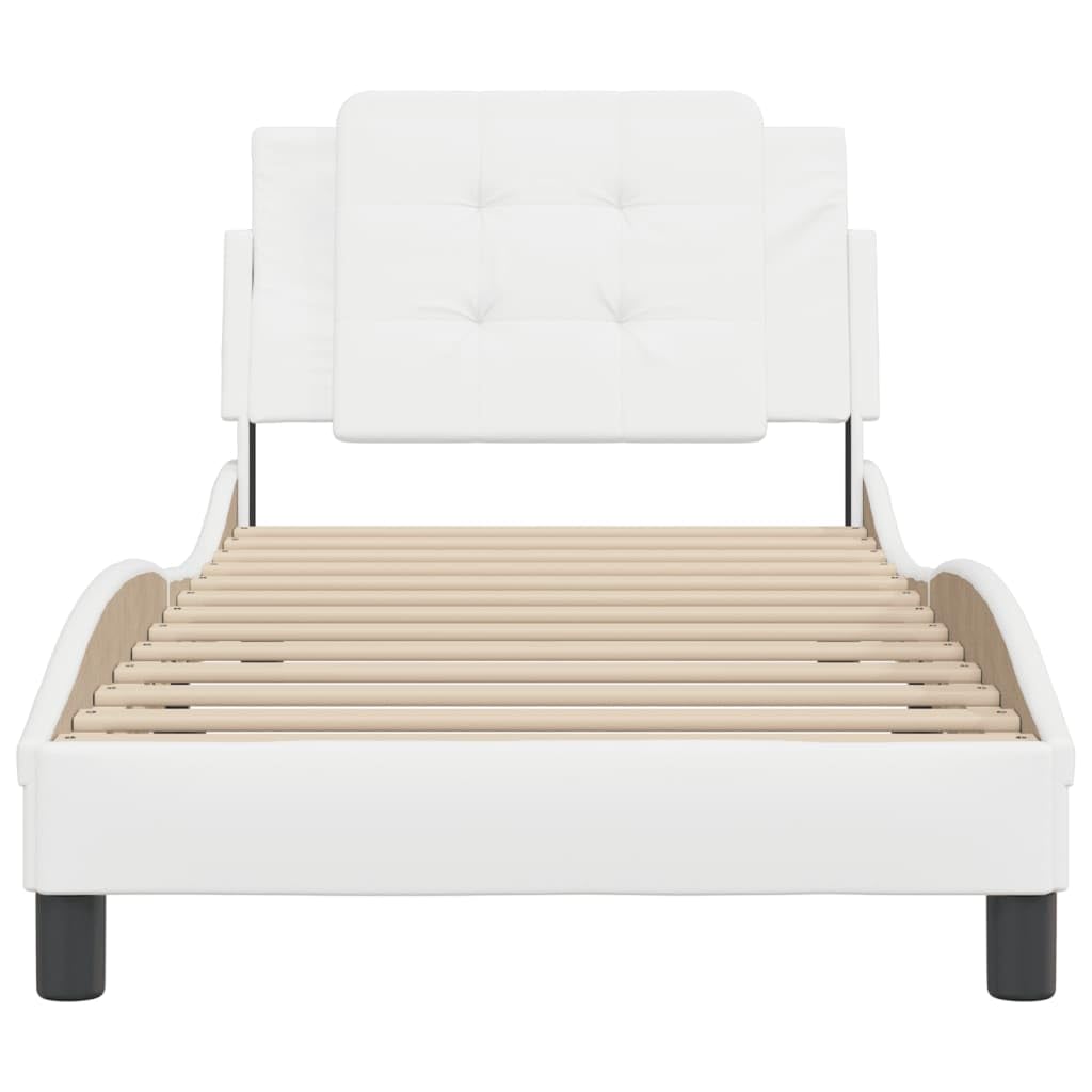 vidaXL Twin Faux Leather Bed Frame with Headboard, Plywood Slats, 39.4"x74.8", White
