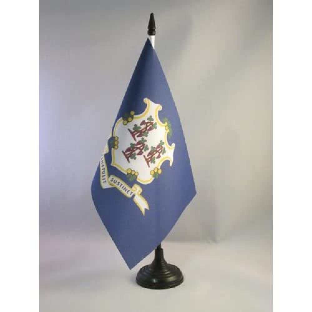 Connecticut Table Flag 5' X 8' - Us State Of Connecticut Desk Flag 21 X 14 Cm - Black Plastic Stick And Base - Az Flag