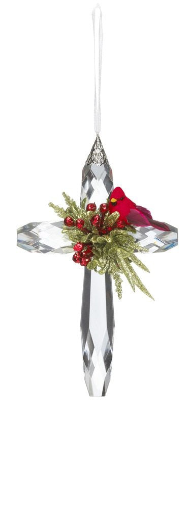 Ganz Kissing Krystal Mistletoe Cardinal on Acrylic Cross
