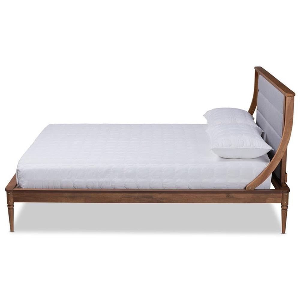 Baxton Studio Regis Modern and Contemporary Transitional Light Grey Fabric Upholstered and Walnut Brown Finished Wood Full Size Platform Bed