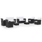 vidaXL 4 Piece Outdoor Patio Lounge Set - Powder Coated Steel Frame and Poly Rattan Construction with Water-Repellent Cushions and Glass Table Top - Black and Cream White