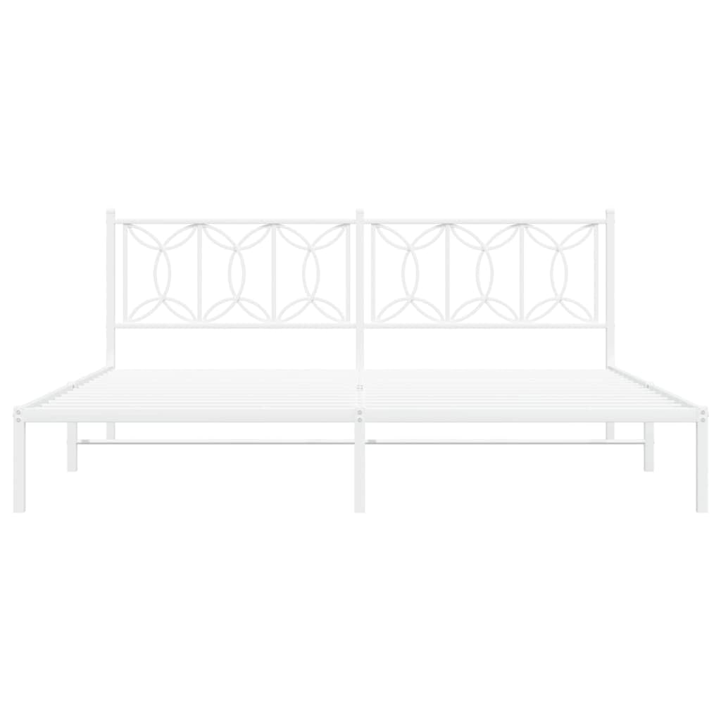 vidaXL Metal Bed Frame with Headboard - King Size White Steel Bed Frame - 76"x79.9" Modern Design with Extra Storage Space