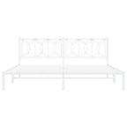 vidaXL Metal Bed Frame with Headboard - King Size White Steel Bed Frame - 76"x79.9" Modern Design with Extra Storage Space