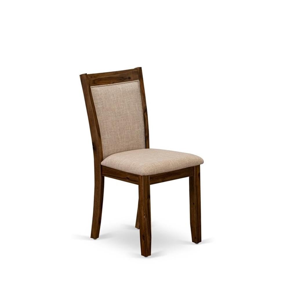 East West Furniture MZCNT04 Monza Modern Parson Dining Chairs - Light Tan Linen Fabric Upholstered Chairs, Set of 2, Antique Walnut