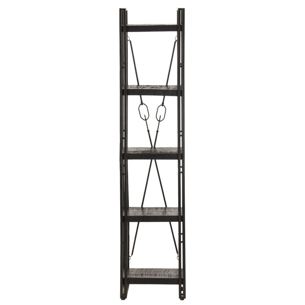 vidaXL 5-Tier Bookcase - 15.7"x11.8"x70.9" - Solid Rough Mango Wood Shelves with Powder-Coated Steel Frame - Black Industrial Style Furniture