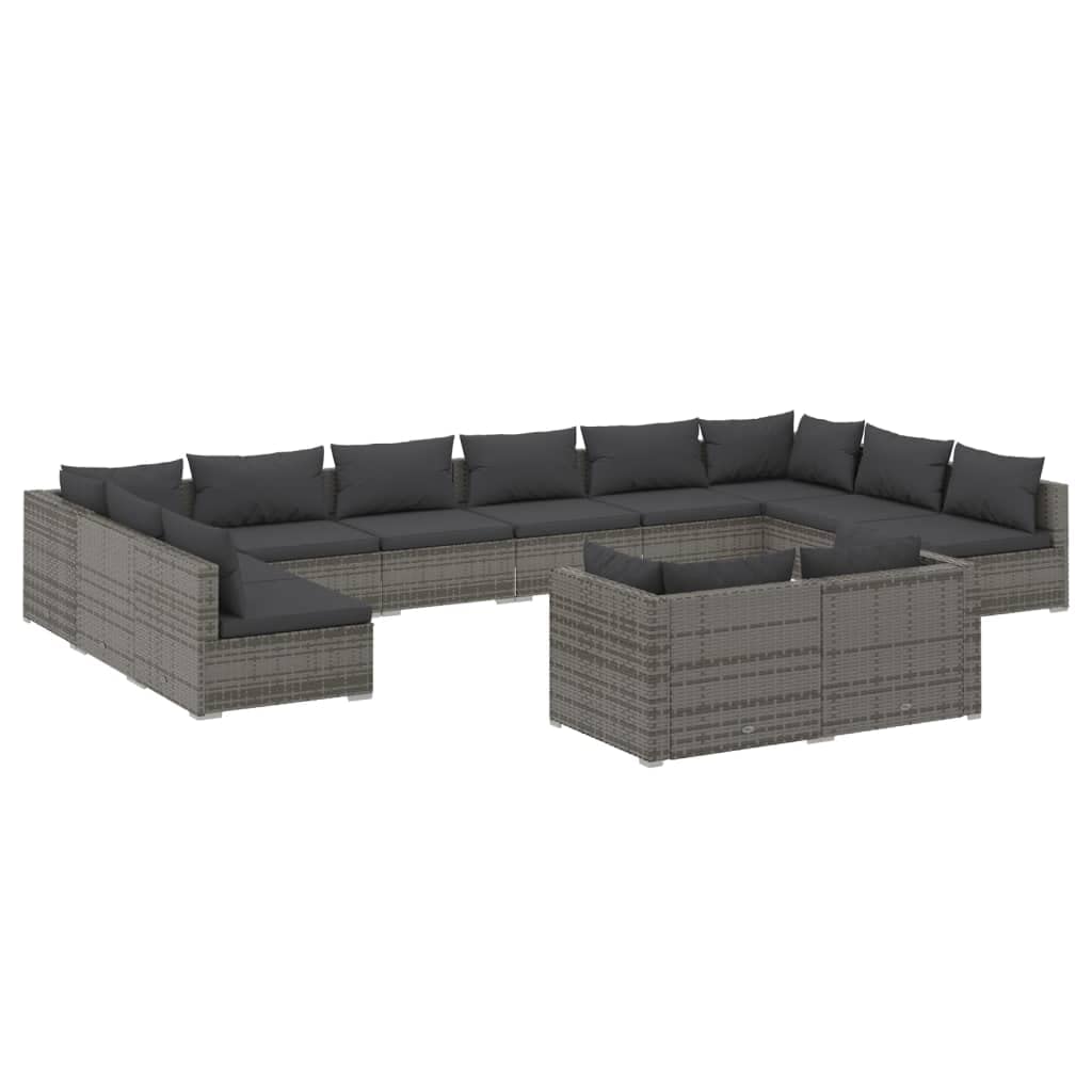 vidaXL Patio Lounge Set 12 Piece with Cushions Garden Outdoor Lawn Yard Terrace Balcony Seat Seating Sofa Lounge Set Furniture Gray Poly Rattan
