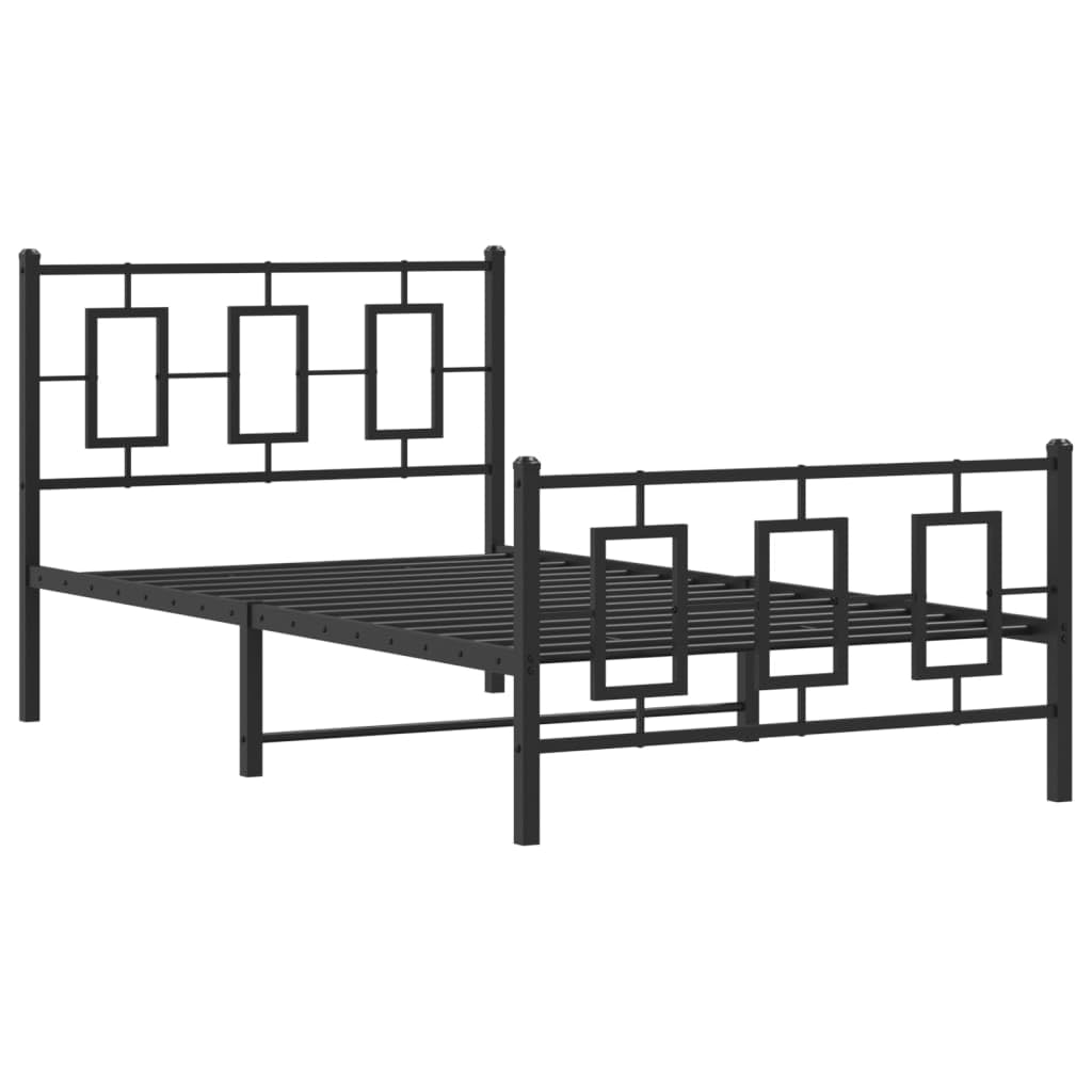 vidaXL Metal Single Bed Frame - Black Steel with Headboard/Footboard, Metal Slats, Bedroom Furniture, 39.4"x78.7" Compatibility
