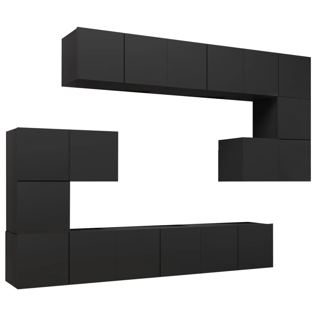 vidaXL TV Cabinet Set 10 Piece Home Indoor Living Room Hanging Wall-Mounted Stereo Plasma HiFi Cabinet TV Unit Furniture Black Engineered Wood