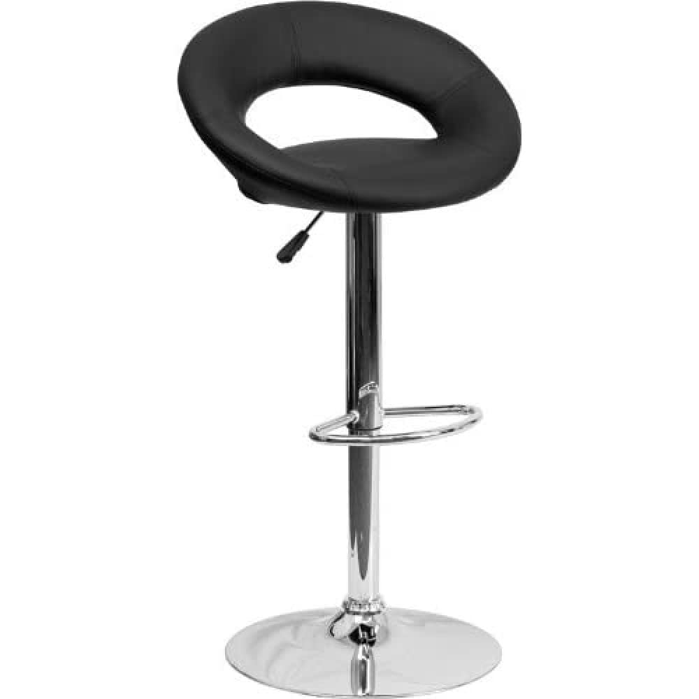 2 Pk. Black Vinyl Rounded Back Adjustable Height Barstool with Chrome Base