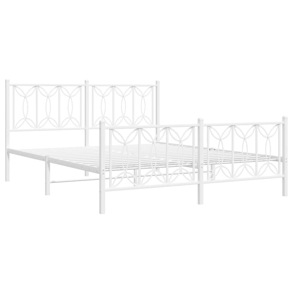 vidaXL Metal Bed Frame with Headboard/Footboard - Double Bed 59.1"x78.7" - Classic White Steel Mattress Support