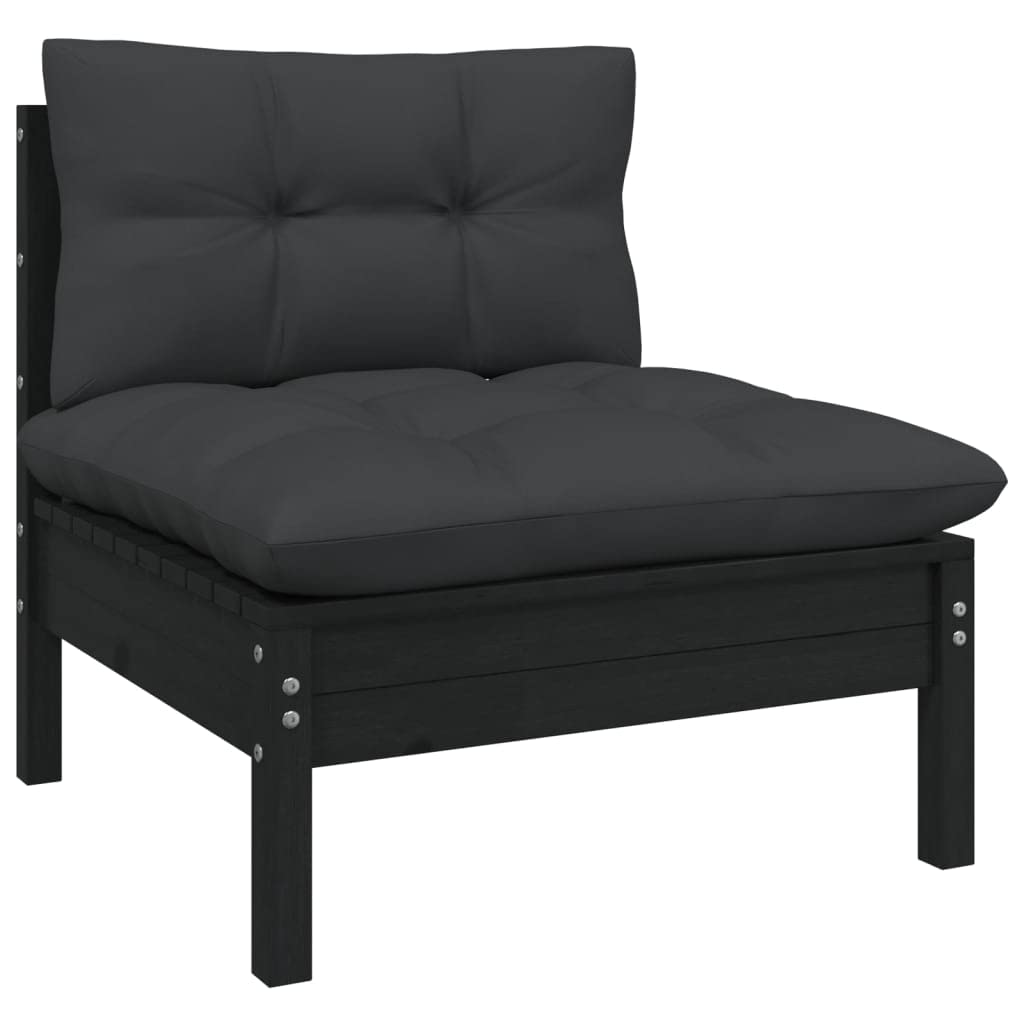vidaXL Solid Pinewood Patio Lounge Set 13 Piece with Cushions Garden Outdoor Lawn Yard Terrace Balcony Wooden Seat Seating Furniture Black