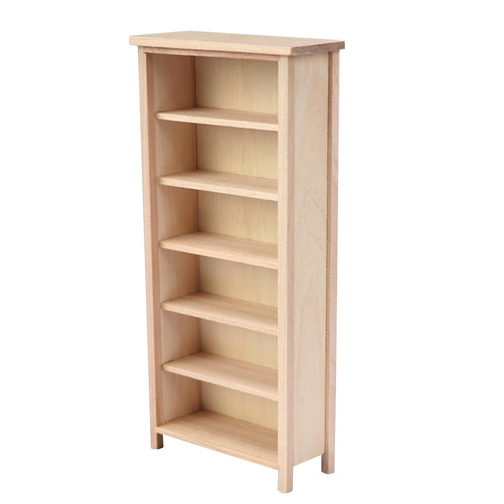 Angoily Mini Bookshelf, Dollhouse Bookcase, 1:12 Scale Doll House Furniture, Miniature Wooden Storage Cabinet Model, Unfinished 