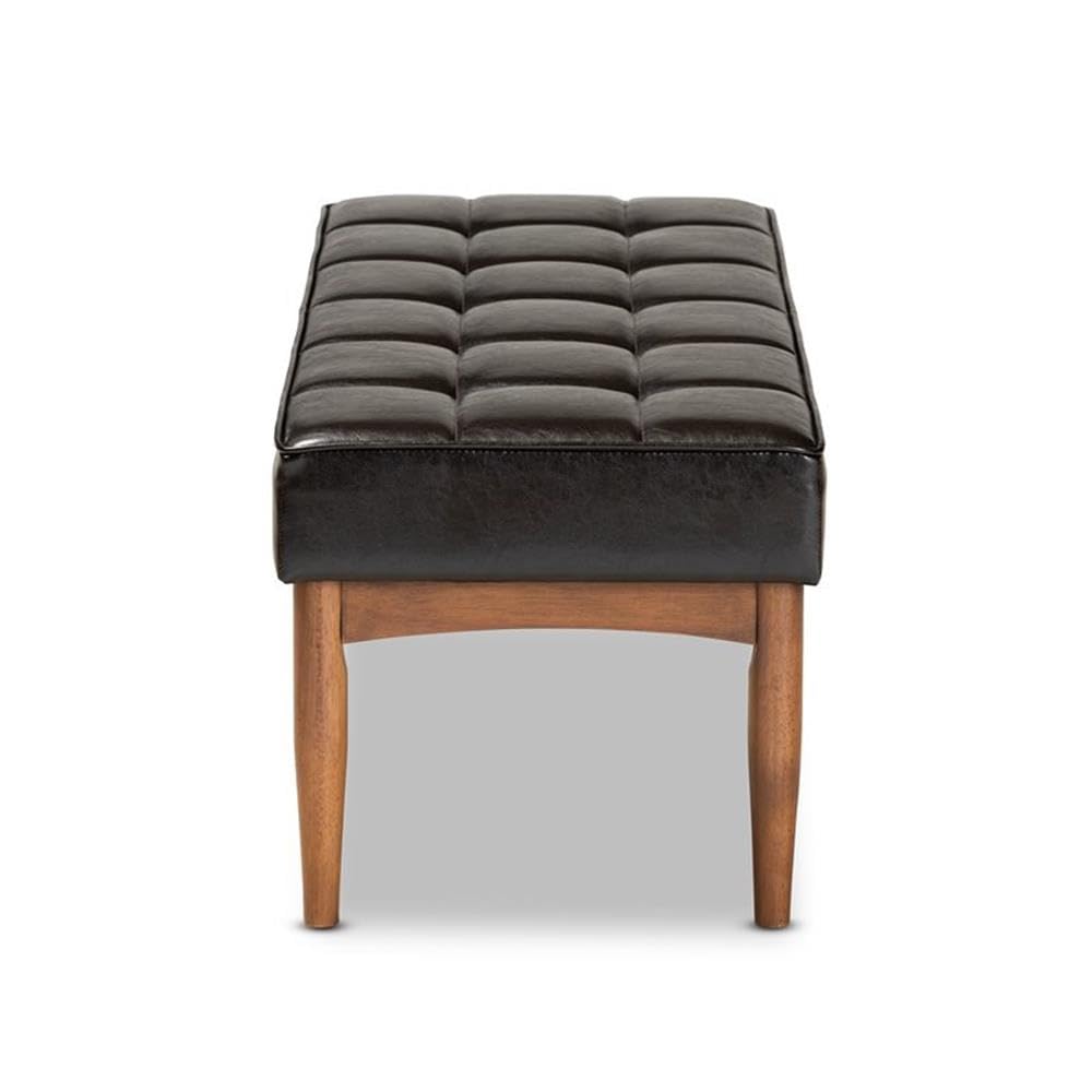 Baxton Studio Sanford Mid-Century Modern Dark Brown Faux Leather Upholstered and Walnut Brown Finished Wood Dining Bench