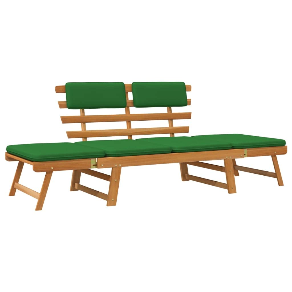 vidaXL 2-in-1 Convertible Outdoor Bench, Patio Daybed, Garden Day Bed, Weather-Resistant Solid Acacia Wood, 26.8" x 74.8" x 29.1" Brown Frame & Green Cushion