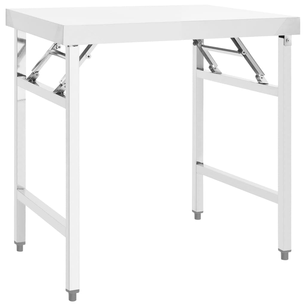 vidaXL Stainless Steel Folding Gastronomy Worktable - 34"x24"x32", Foldable, Easy to Clean, for Commercial Kitchens, Bars, Restaurants, Schools